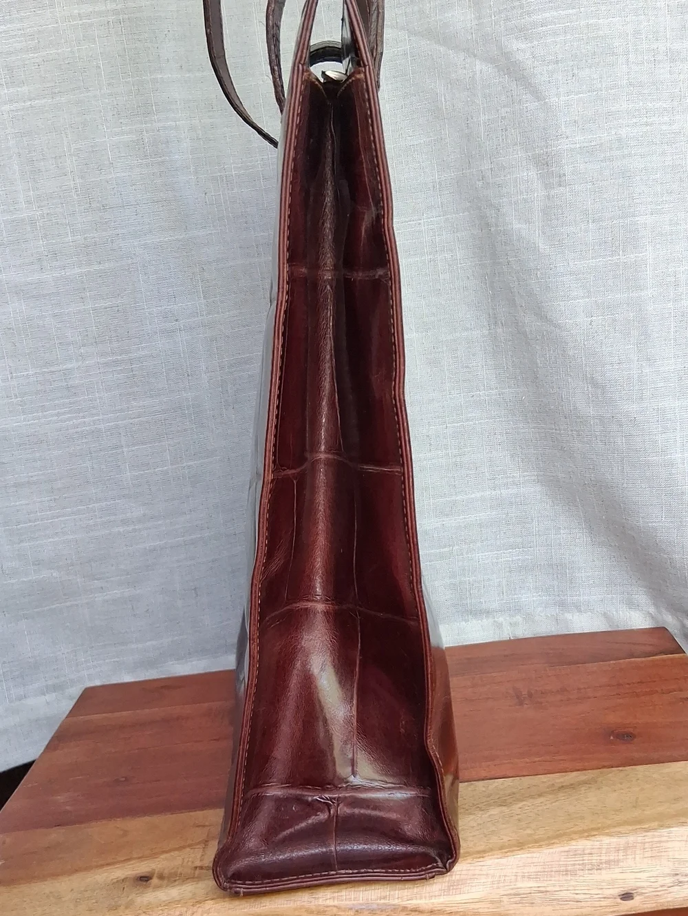 Aleda Firenze Vintage Leather Tote Bag Dark Red Brown Made In Italy